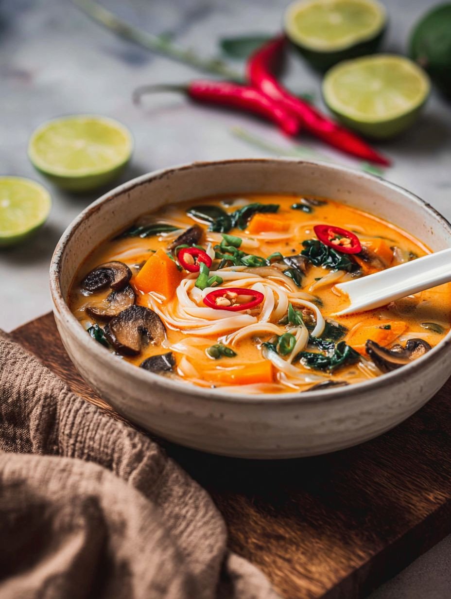 Asiatische Kokos Curry Suppe mit Reisnudeln | Schnell & Gesund image 2