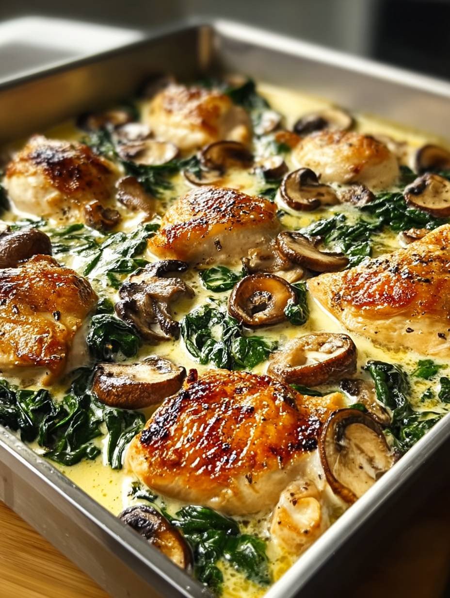 Beste Cremige Hähnchen Spinat Pilz Ofengericht Knusprig image 2