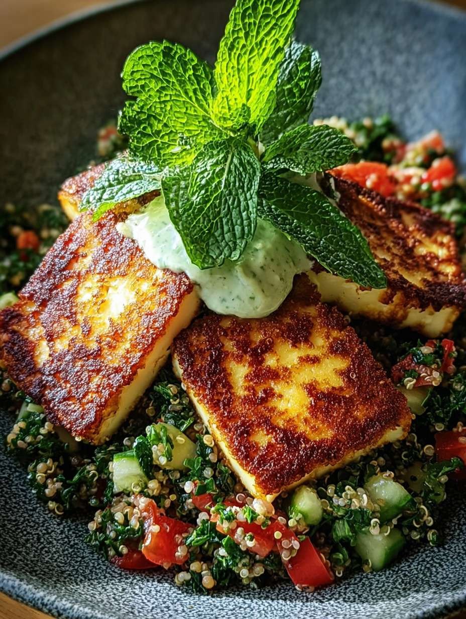 Knuspriger Halloumi Quinoa Salat mit Minz-Dressing image 2