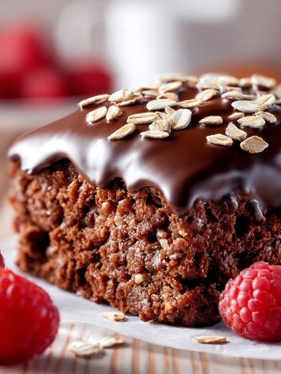 Unwiderstehlicher Schoko Haferflocken Kuchen mit Himbeeren image 2